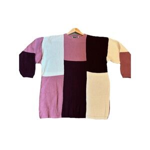 Forenza Vintage sweater women's XL color block rose maroon white